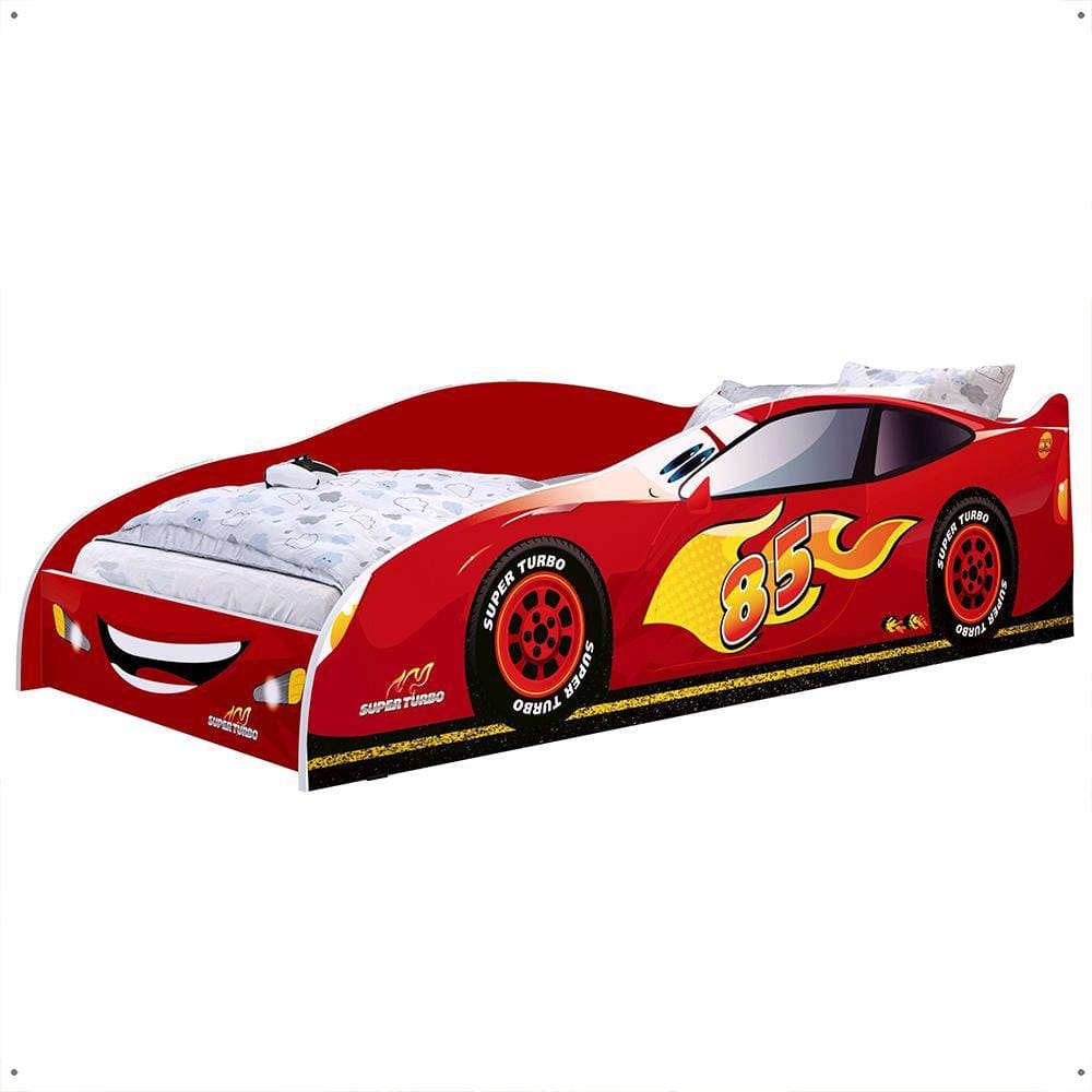 Cama de Solteiro Carro Super Turbo 85 Infantil MDF Montessoriano Segura Piloto Pista Corrida Decoração Quarto Menino Criança - Vermelho - RPM