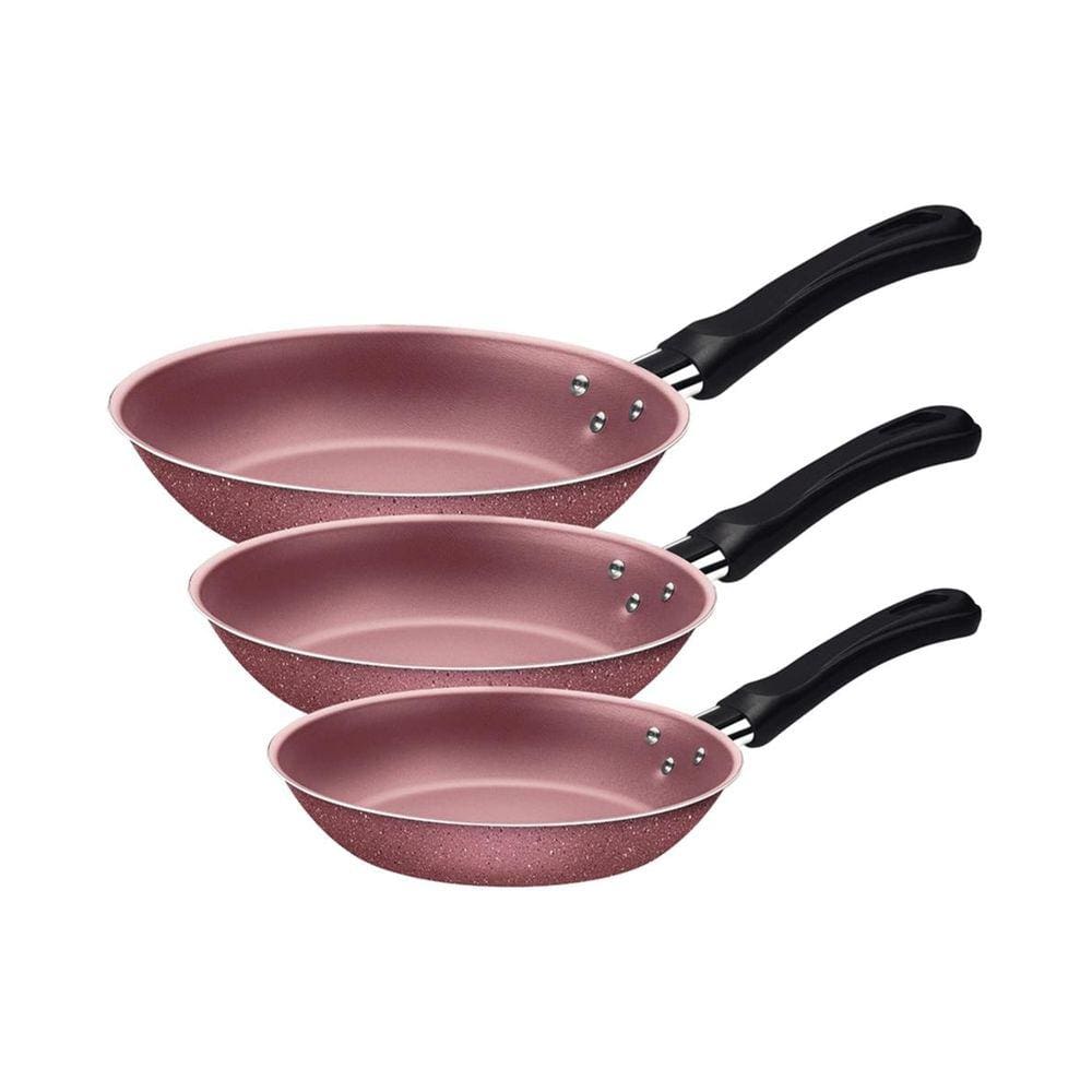 Jogo de Frigideiras Tramontina Caribe em Alumínio Rosa 3 Pçs