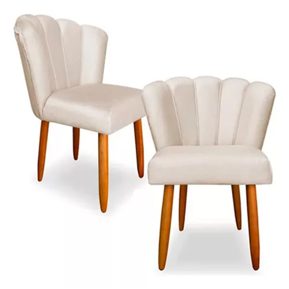 Kit 2 Cadeiras Poltrona Sala Jantar Penteadeira Pétala Suede Bege