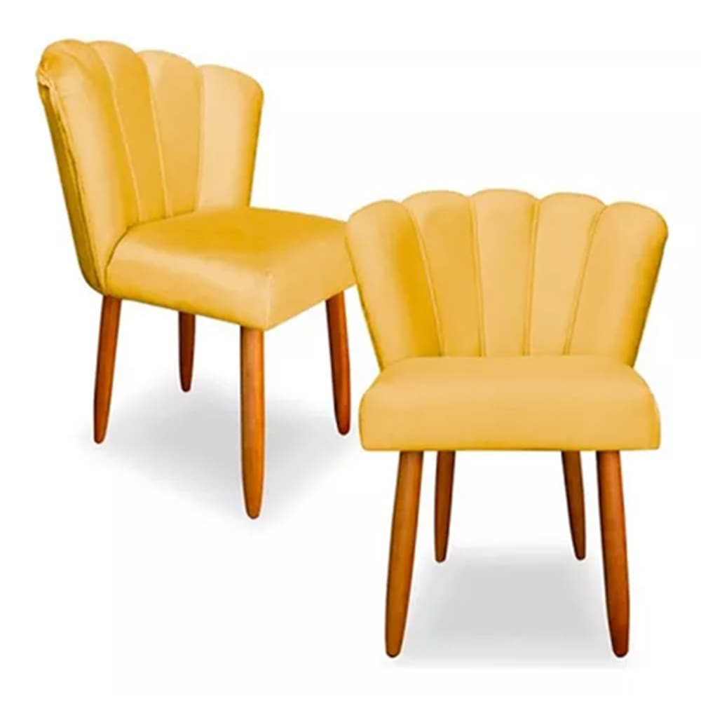 Kit 2 Cadeiras Poltrona Sala Jantar Penteadeira Pétala Suede Amarelo