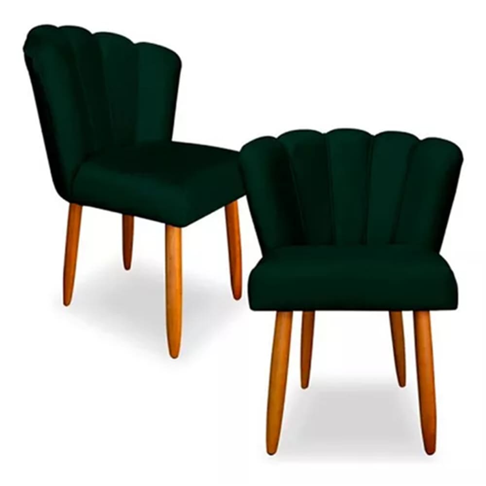 Kit 2 Cadeiras Poltrona Sala Jantar Penteadeira Pétala Suede Verde