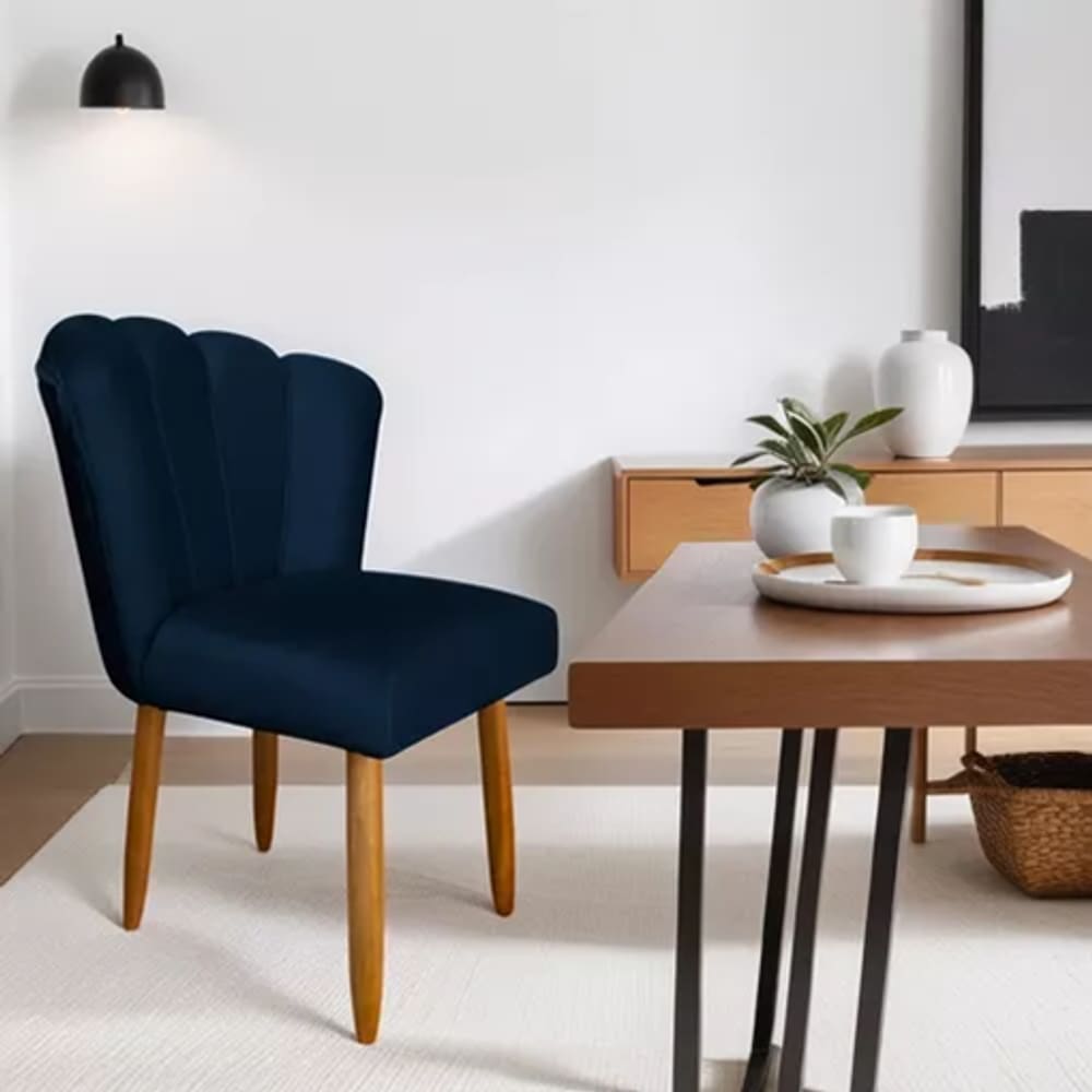 Cadeira Poltrona Sala Jantar Penteadeira Pétala Suede Azul Marinho