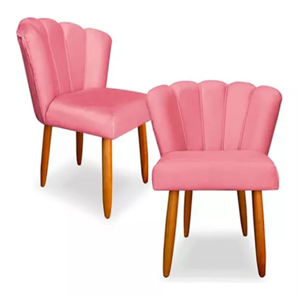 Kit 2 Cadeiras Poltrona Sala Jantar Penteadeira Pétala Suede Rosa