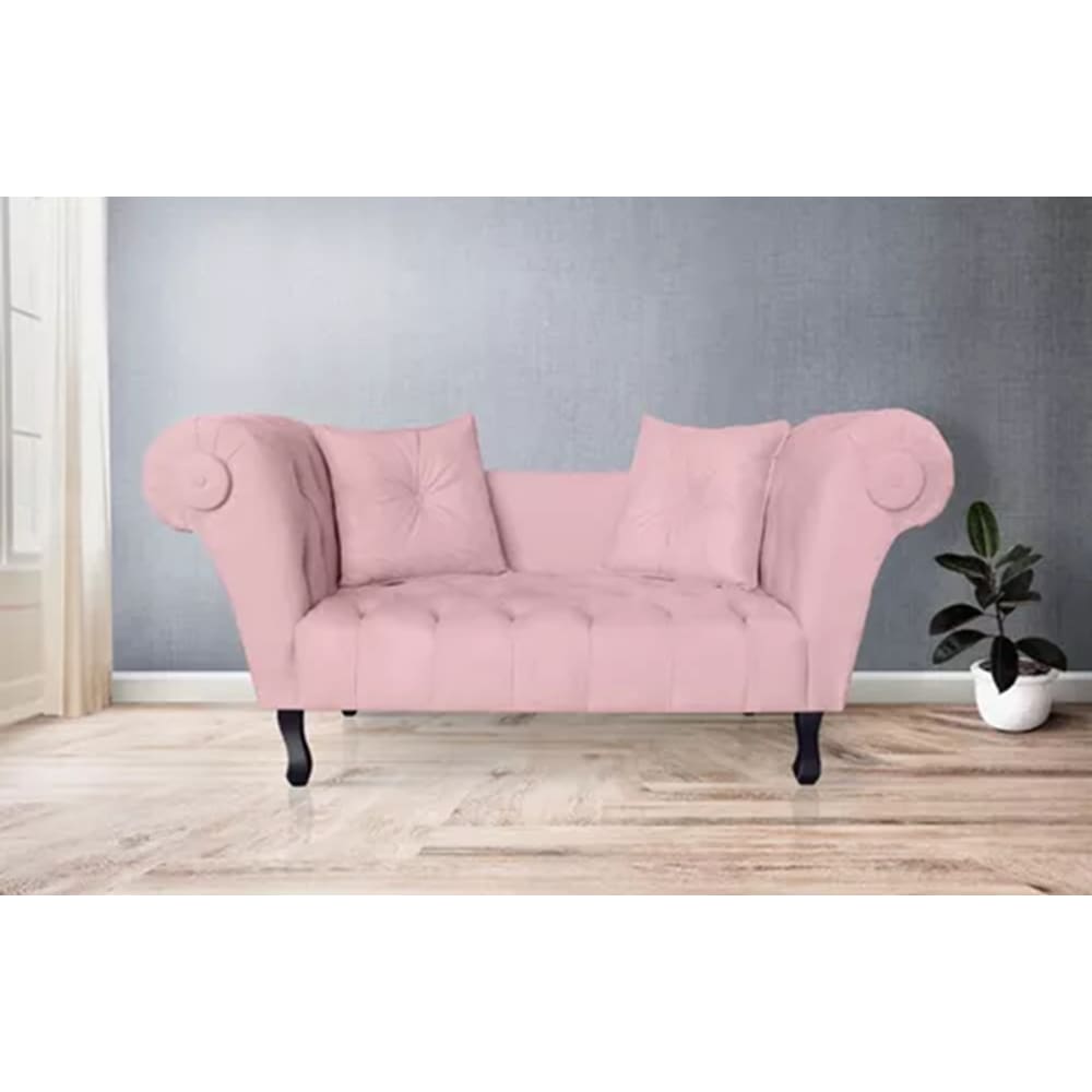 Namoradeira Estofada Para Salão de Beleza Dubai Suede Rosa Bebe - LM DECOR
