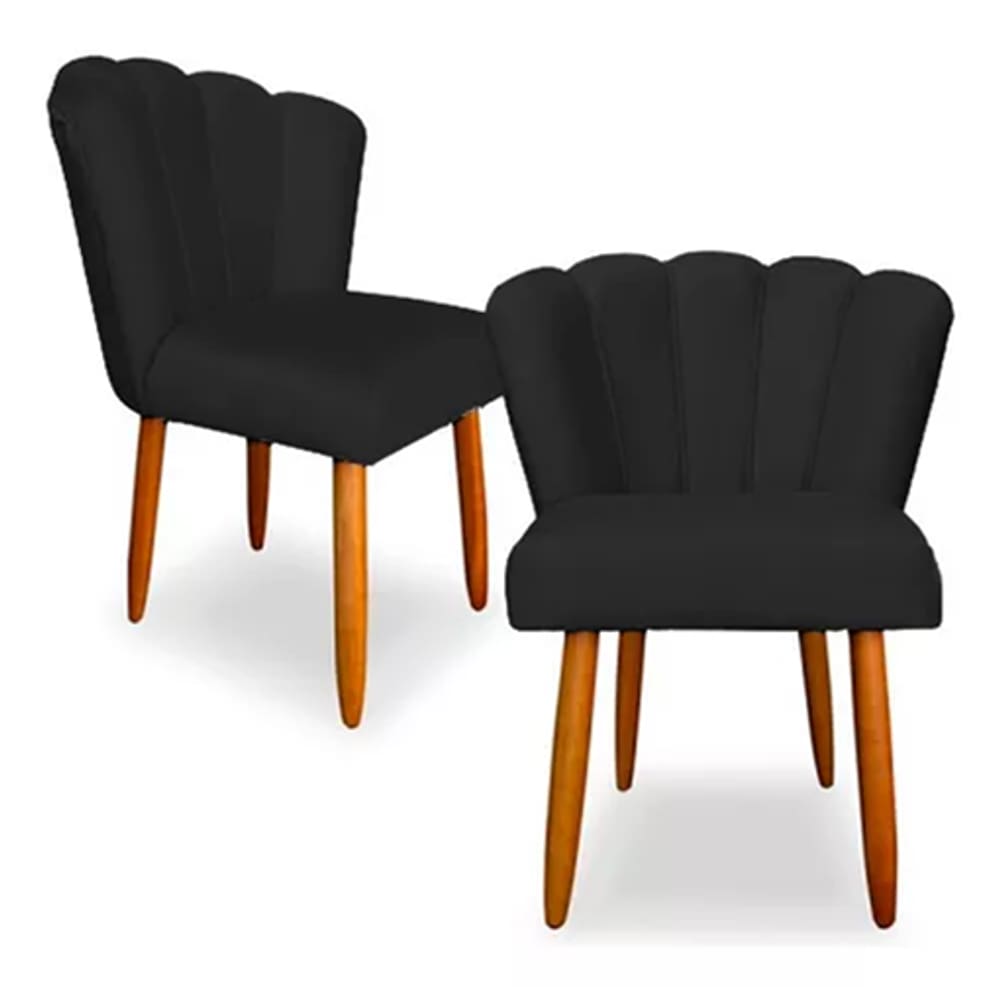 Kit 2 Cadeiras Poltrona Sala Jantar Penteadeira Pétala Suede Preto