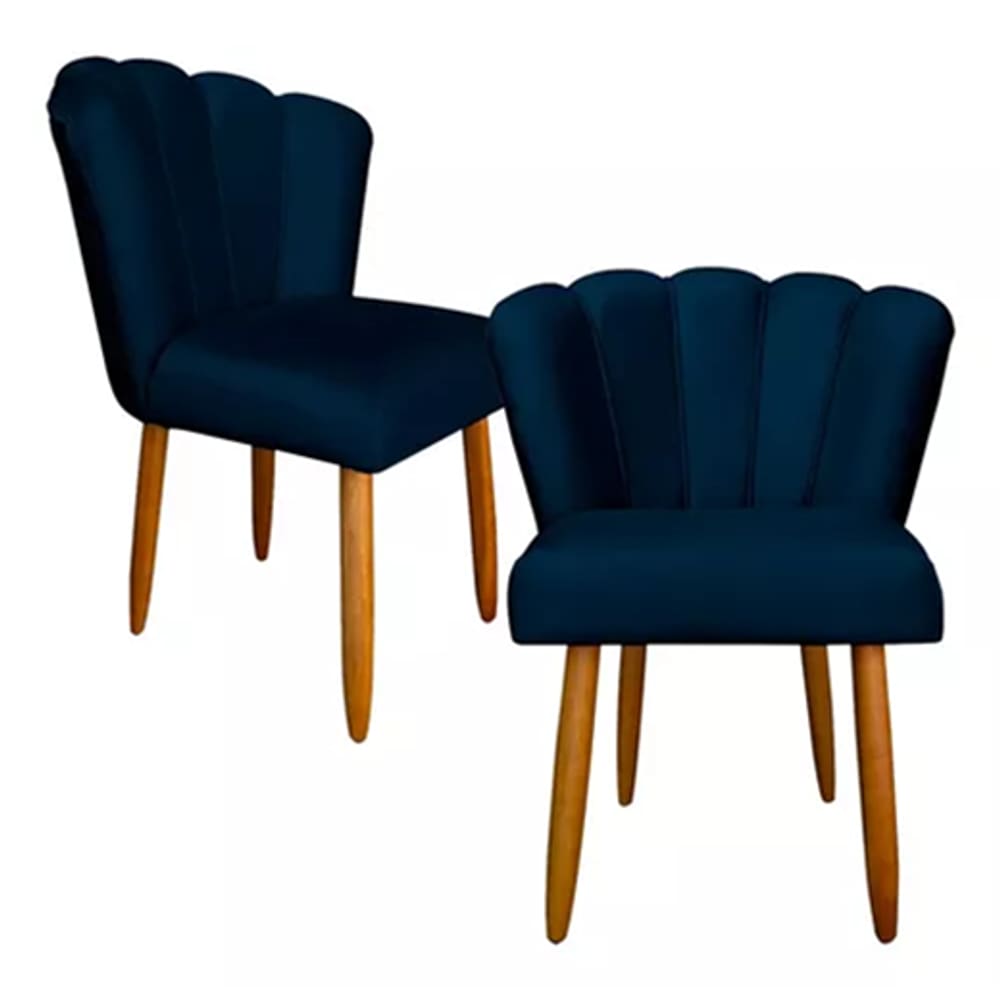 Kit 2 Cadeiras Poltrona Sala Jantar Penteadeira Pétala Suede Azul Marinho