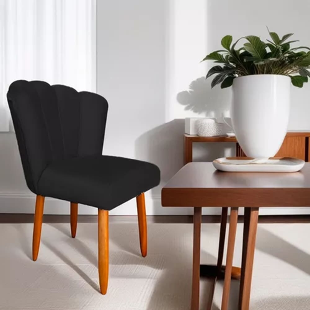 Cadeira Poltrona Sala Jantar Penteadeira Pétala Suede Preto