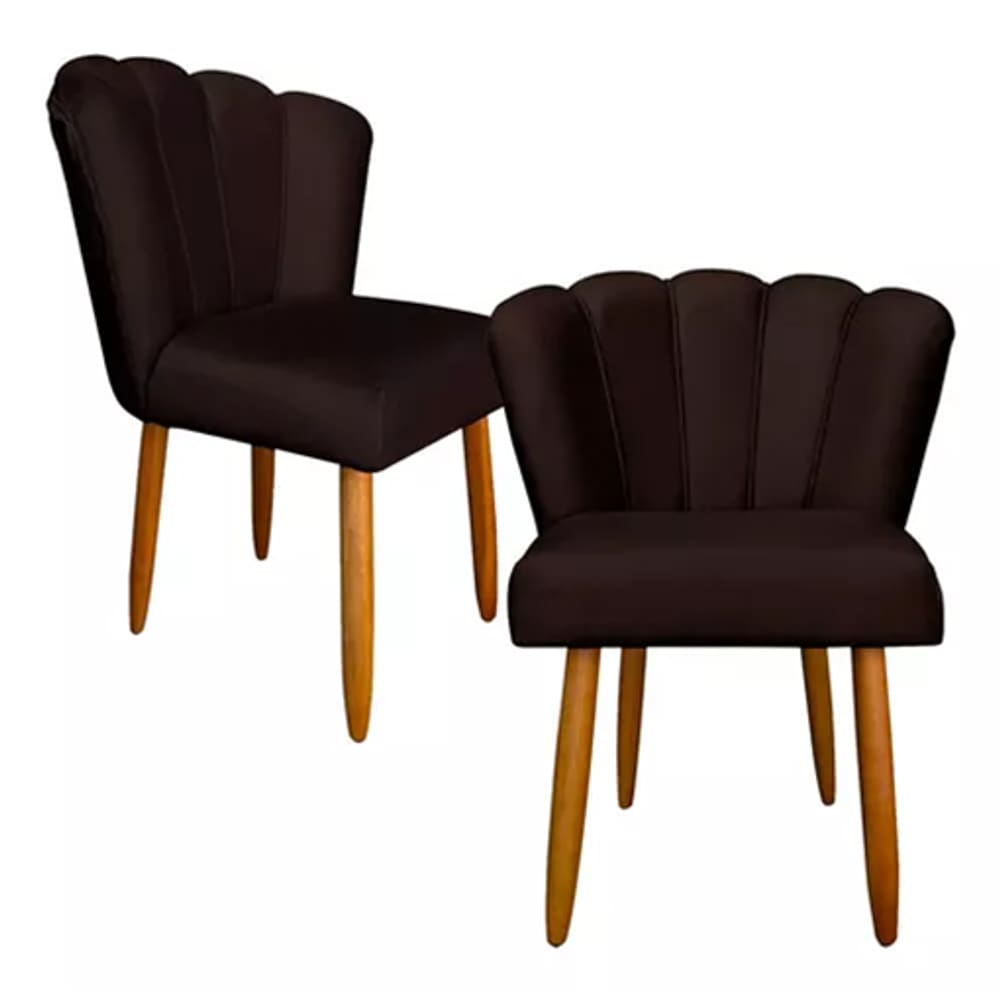 Kit 2 Cadeiras Poltrona Sala Jantar Penteadeira Pétala Suede Marrom