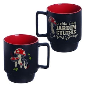 Caneca Cultive Coisas Boas Empilhável Porcelana Preta 400ML