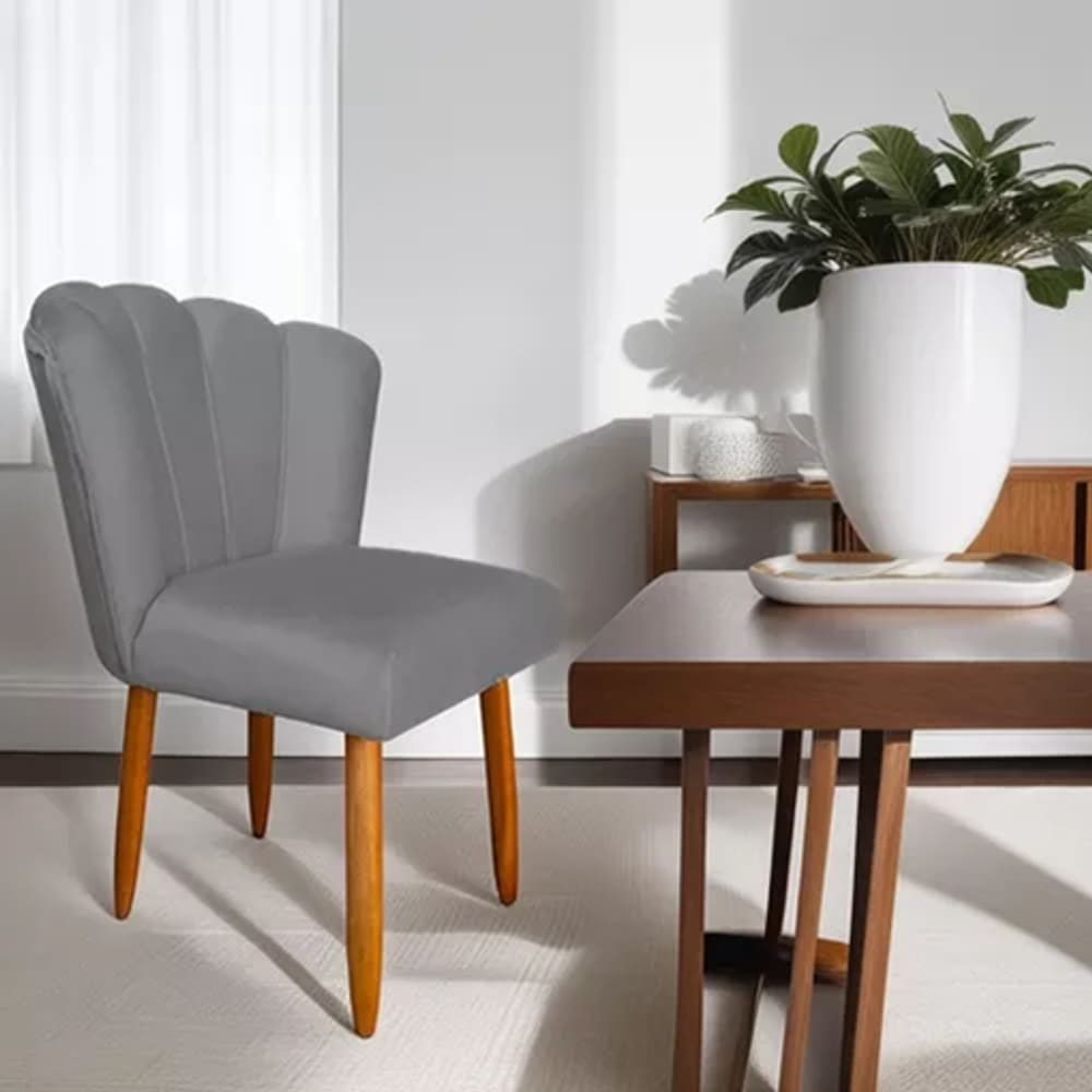 Cadeira Poltrona Sala Jantar Penteadeira Pétala Suede Cinza
