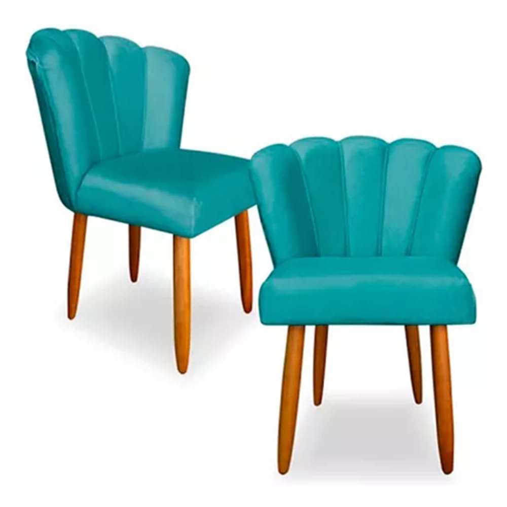 Kit 2 Cadeiras Poltrona Sala Jantar Penteadeira Pétala Suede Azul Turquesa