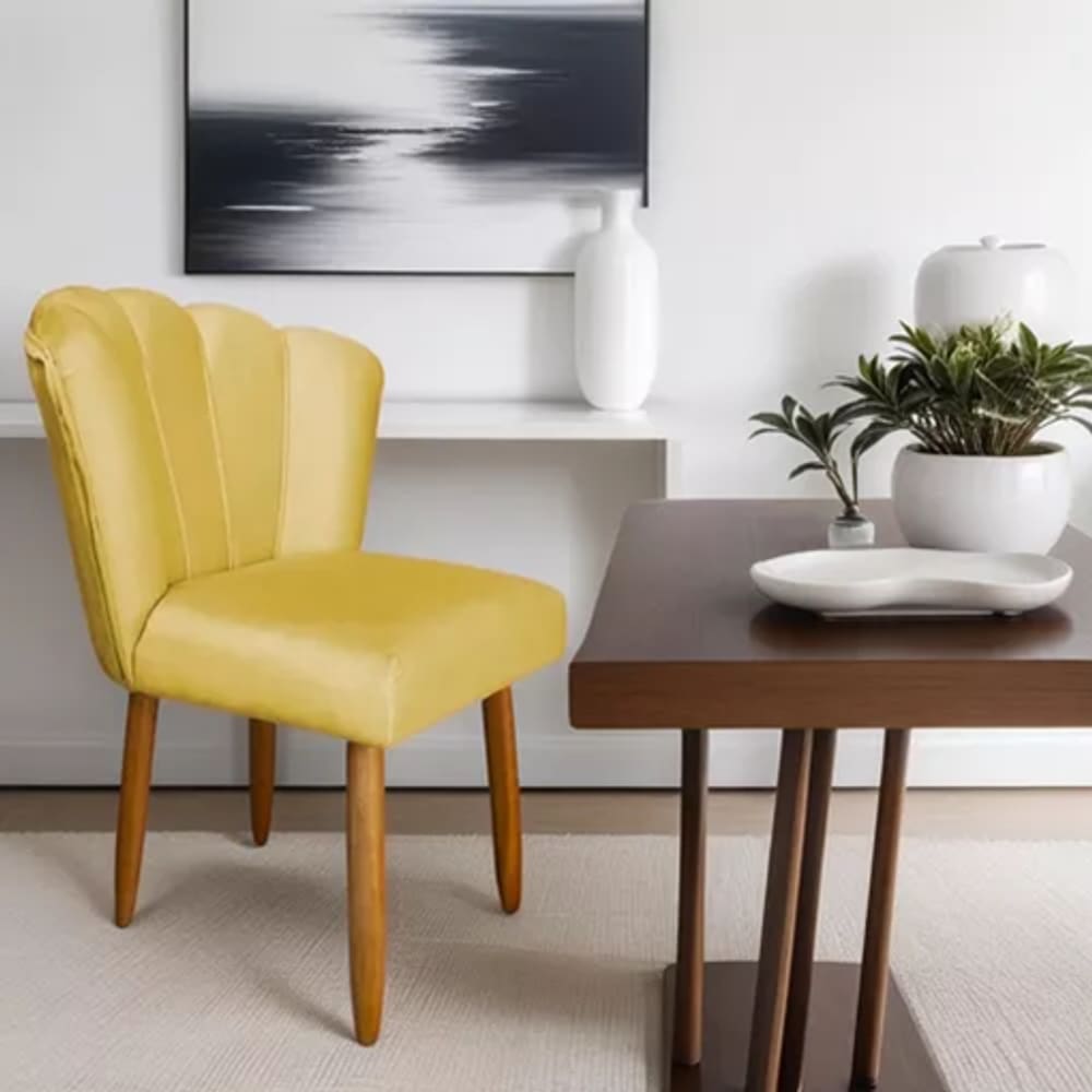 Cadeira Poltrona Sala Jantar Penteadeira Pétala Suede Amarelo