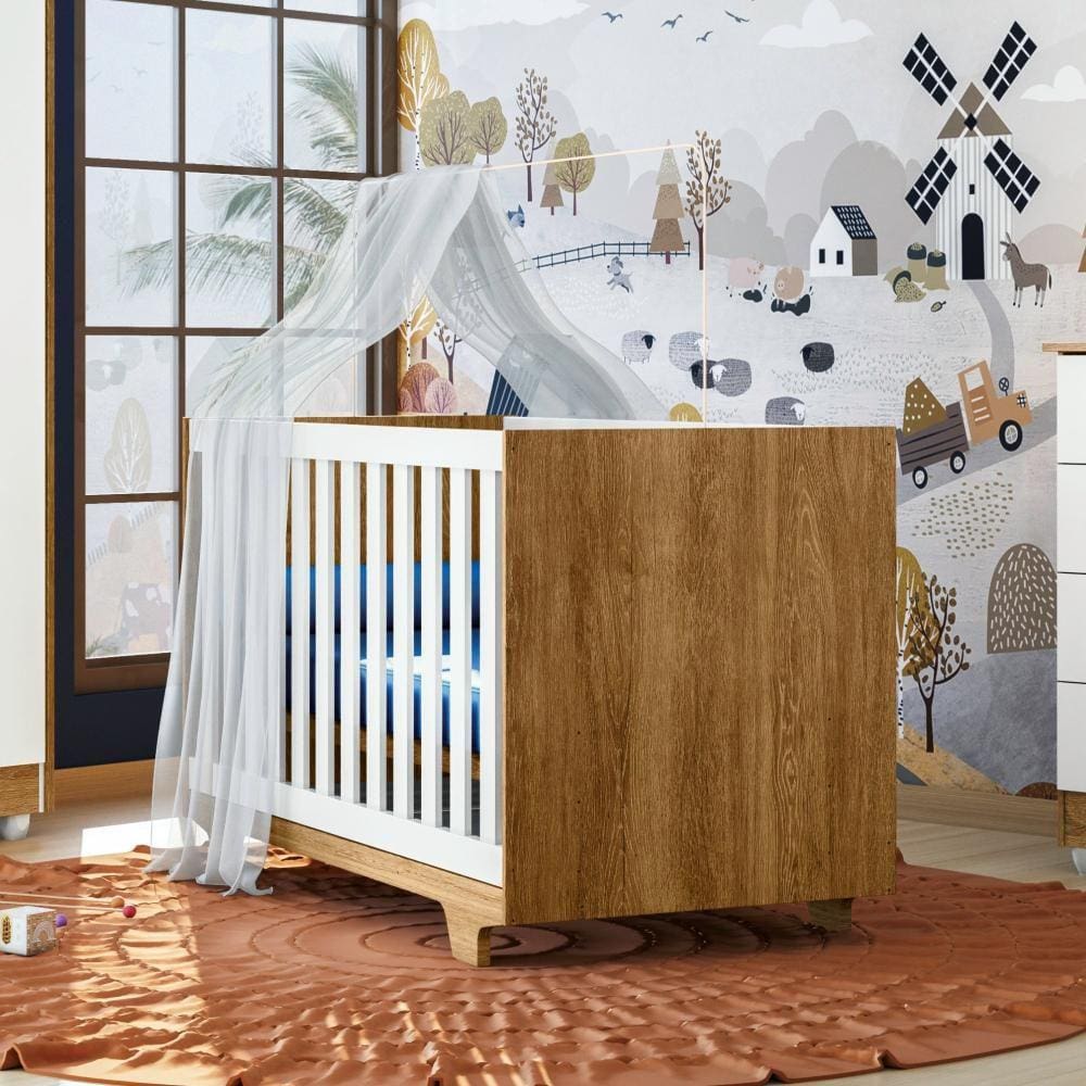 Berço Mini Cama 100% MDF Life Branco/Madeirado Ypê