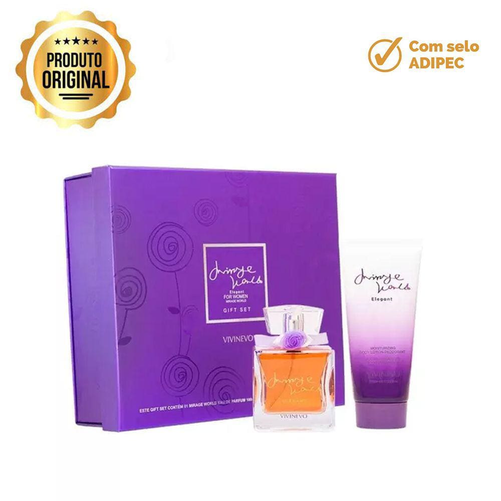 Kit Perfume Vivinevo Mirage World Elegant EDP Feminino 100ml + Body Lotion 150ml