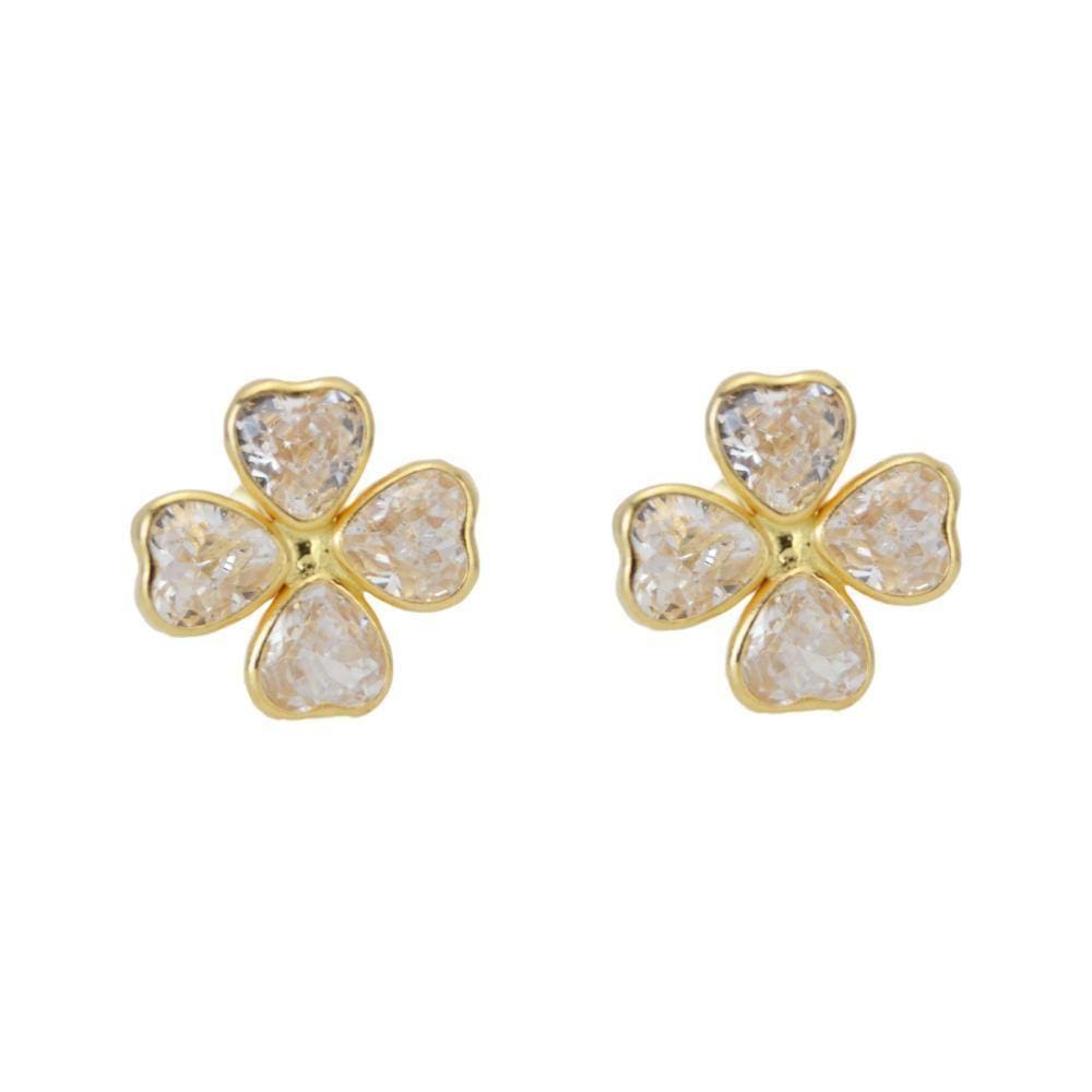 Brinco Trevo Zircônia 9 Mm Em Ouro 18K