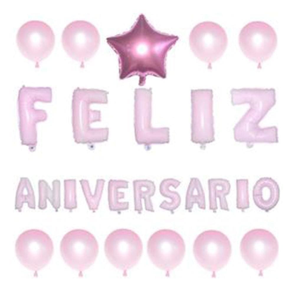 Kit Balão Metalizado Feliz Aniversário Festa 27 Peças Rosa