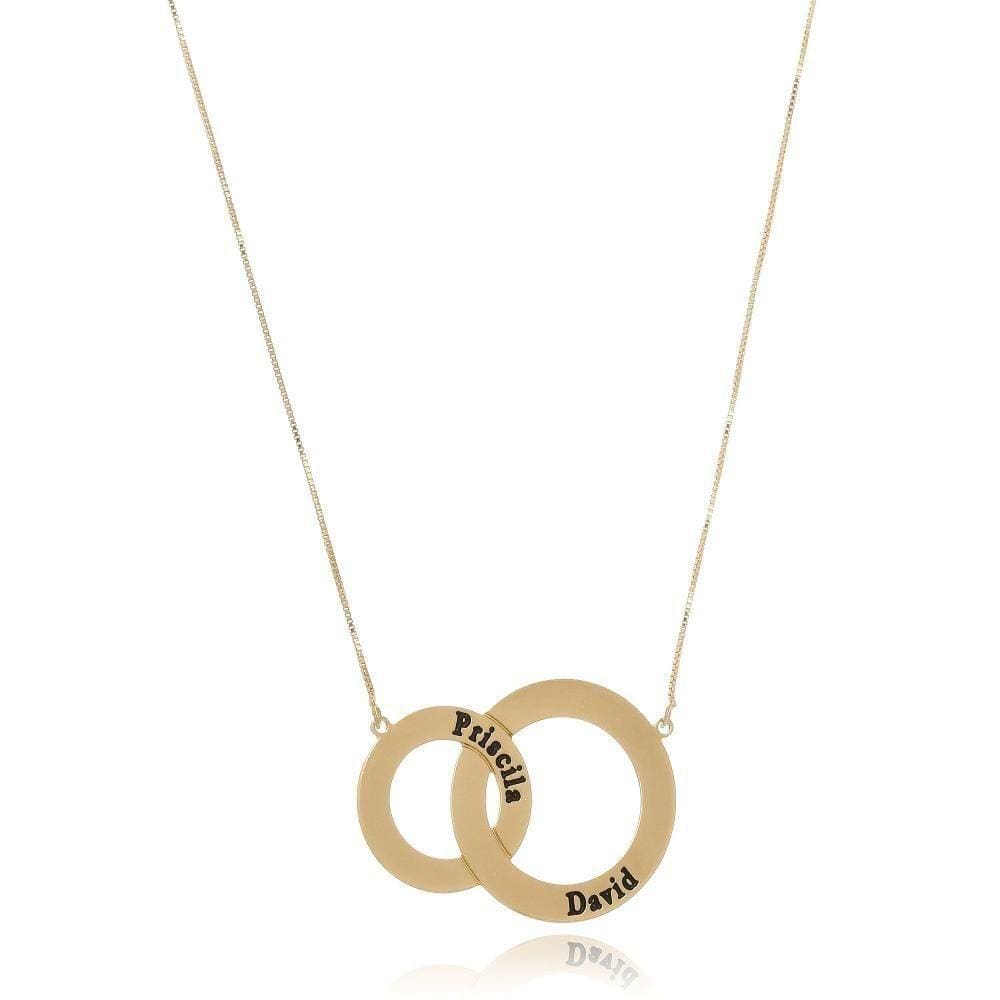 Colar Personalizado Círculos Entrelaçados Com Nomes Folheado Em Ouro 18k [f027]