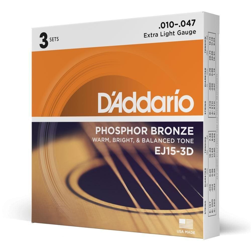 Encordoamento Violão Aço 10-47 (3 Jogos) D Addario Ej15-3d [f035]