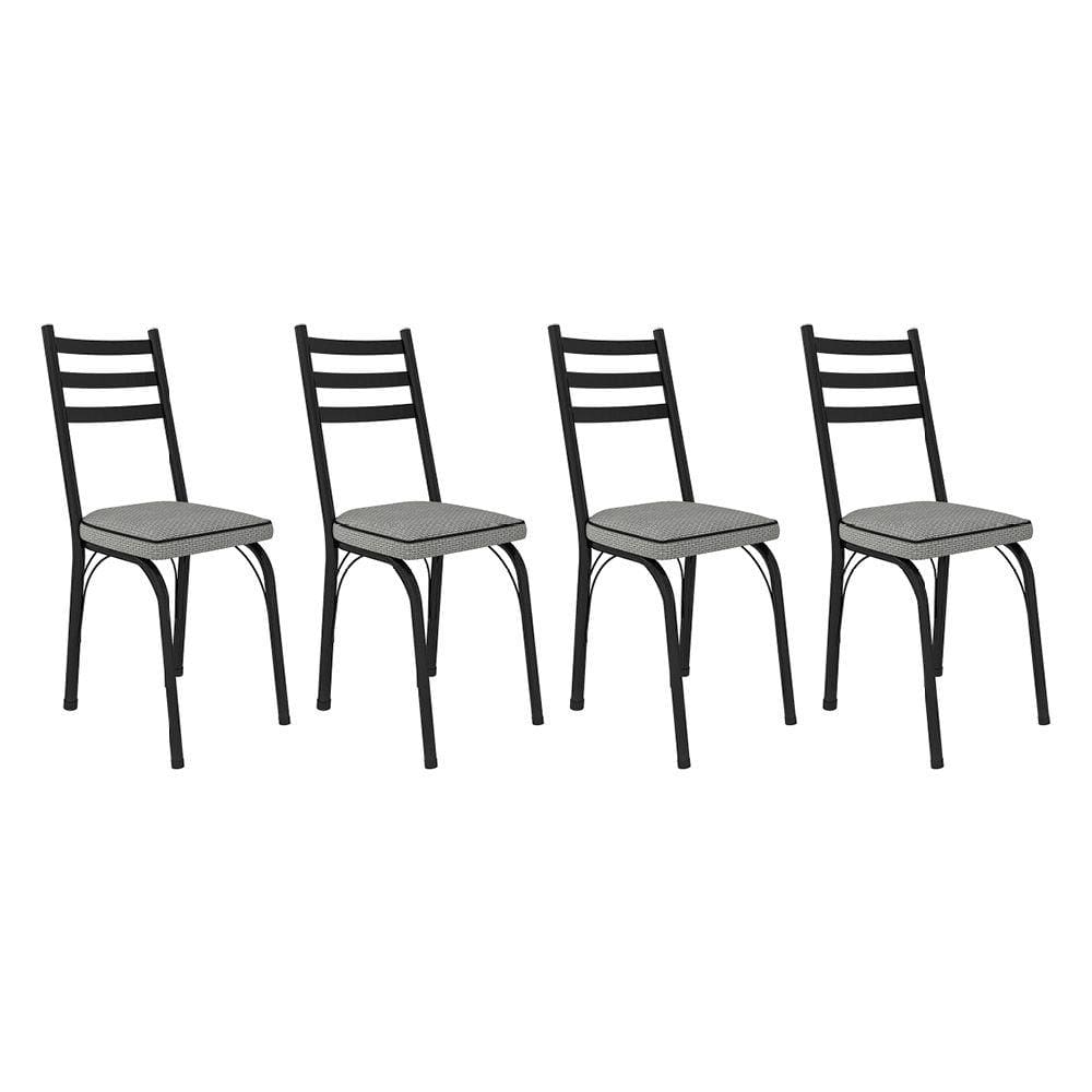 Kit 4 Cadeiras de Cozinha Luisiana Estampado Platina Pés de Ferro Preto - Pallazio