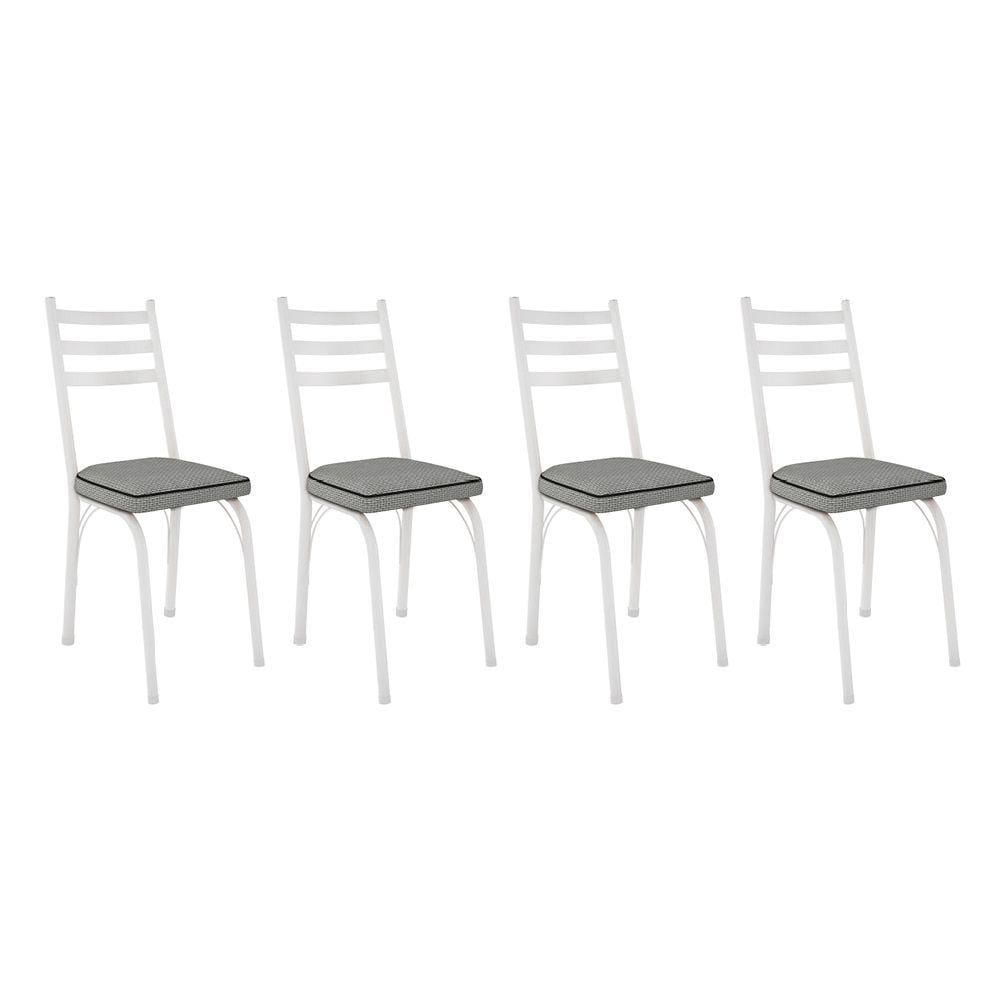 Kit 4 Cadeiras de Cozinha Luisiana Estampado Platina Pés de Ferro Branco - Pallazio