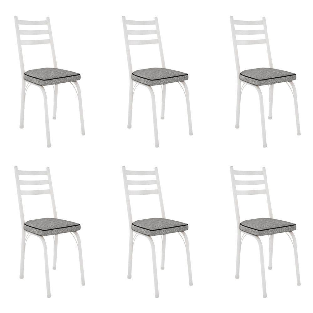 Kit 6 Cadeiras de Cozinha Luisiana Estampado Grafiato Pés de Ferro Branco - Pallazio