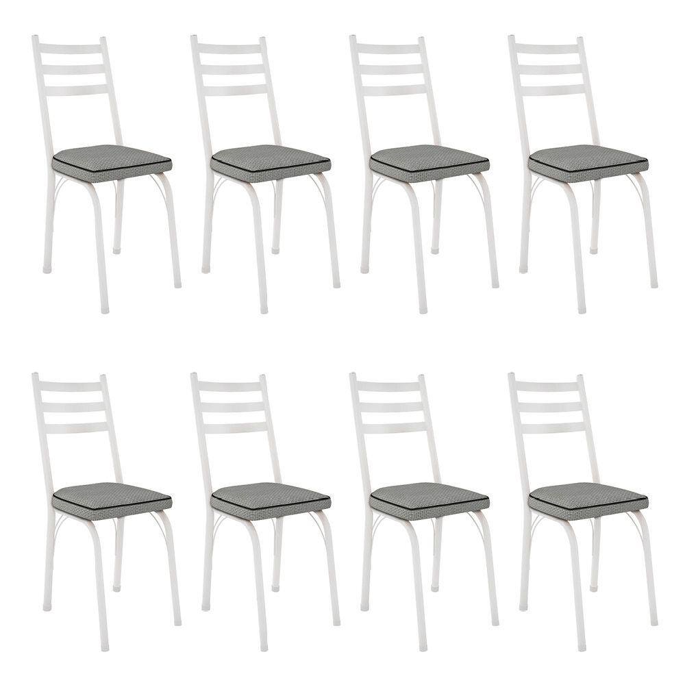 Kit 8 Cadeiras de Cozinha Luisiana Estampado Platina Pés de Ferro Branco - Pallazio
