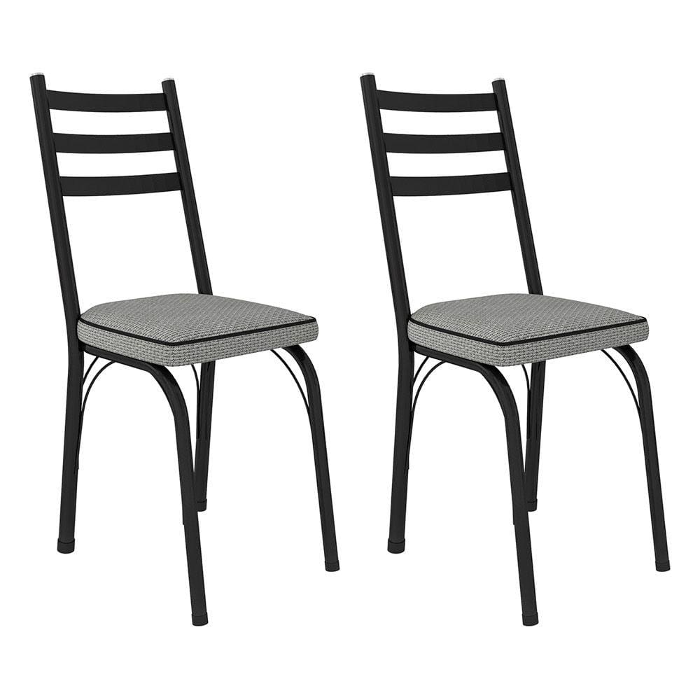 Kit 2 Cadeiras de Cozinha Luisiana Estampado Platina Pés de Ferro Preto - Pallazio