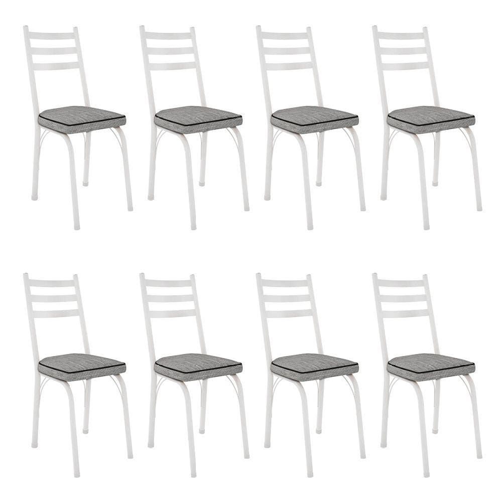 Kit 8 Cadeiras de Cozinha Luisiana Estampado Grafiato Pés de Ferro Branco - Pallazio