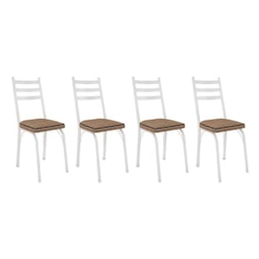 Kit 4 Cadeiras de Cozinha Luisiana Estampado Rattan Bege Pés de Ferro Branco - Pallazio