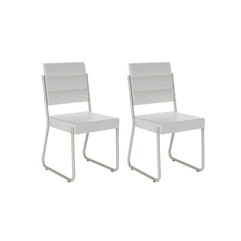 Kit 2 Cadeiras Sala Jantar 1736 Aço 2 Uni Branco/Prata - Carraro