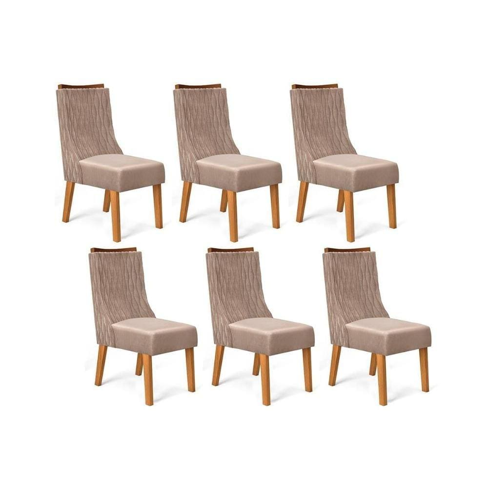 Cadeira Sala de Jantar Jade Kit 6 Un Carvalho Nobre/Veludo Kraft - DJ Móveis