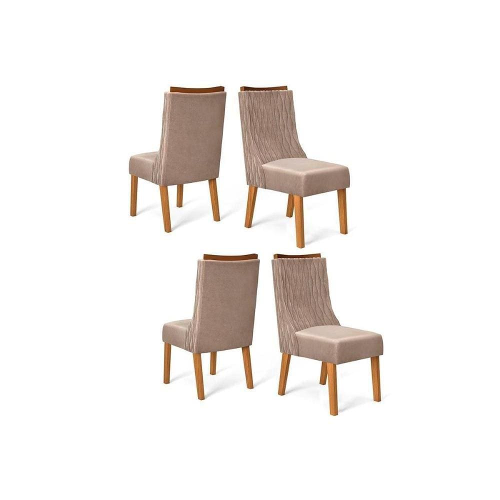 Cadeira Sala de Jantar Jade Kit 4 Un Carvalho Nobre/Veludo Kraft - DJ Móveis