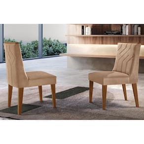 Kit 2 Cadeiras Sala Jantar Nevada 2 Un MDF Imbuia/Linho Bouclê Creme - Rufato
