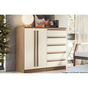 Cômoda de Quarto Málaga Gold 2 Portas e 5 Gavetas jatoba/Areia - Santos Andirá