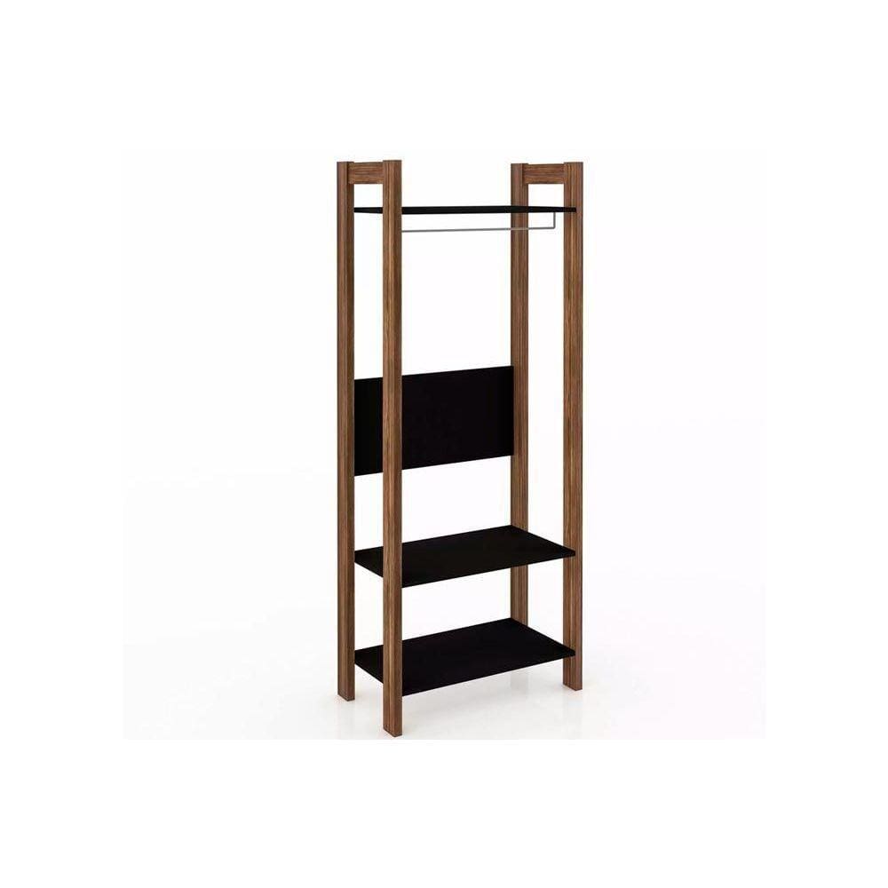 Módulo de Quarto Casal Closet AZ1029 Cabideiro c/ 2 Prateleiras Preto/Nogal - Tecno Mobili