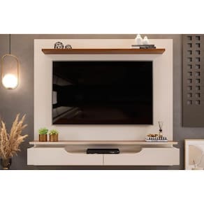 Painel p/ TV Casal Levi Tv até 60 Polegadas c/ 2 Portas Off White/Freijó - DJ Móveis
