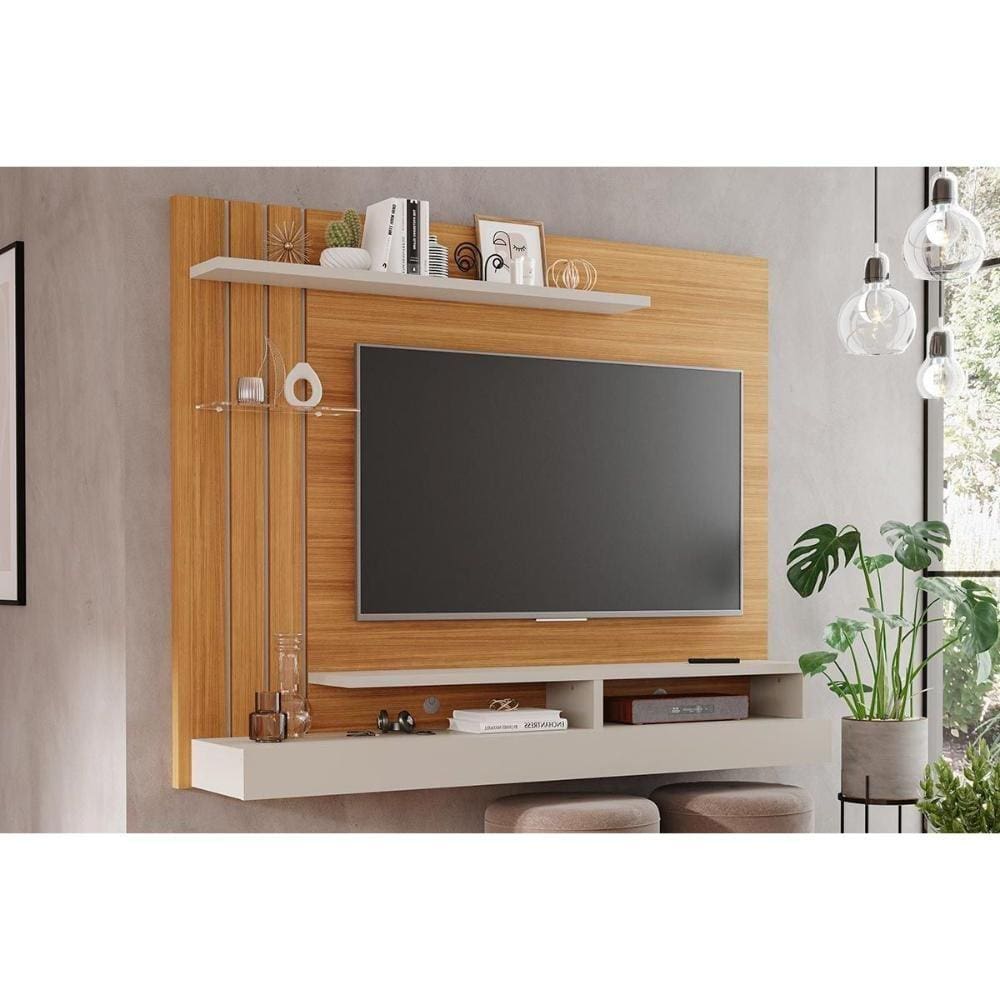 Home p/TV até 50 Polegadas Valência c/ Prateleira e Nichos 160x135cm Nature/Off White - Permóbili