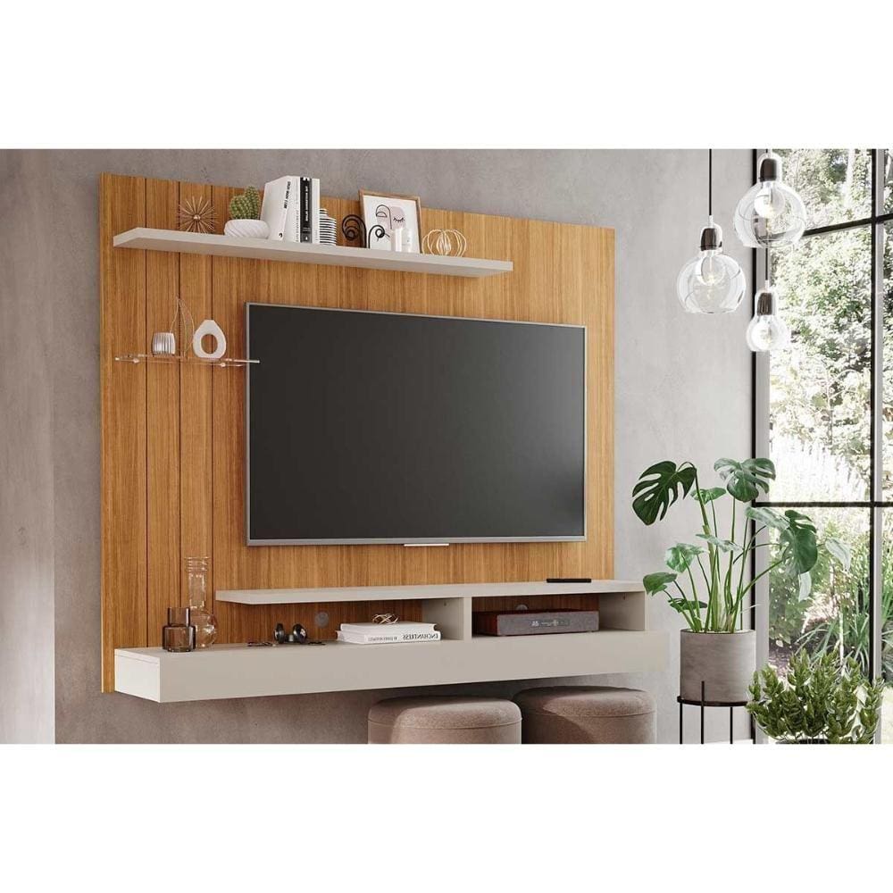 Home p/TV até 50 Polegadas Valência Plus c/ Prateleira e Nichos 160x135cm Nature/Off White - Permóbili