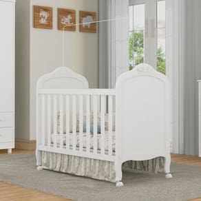Berço Mini Cama 2 em 1 Americano em MDF Elô Móveis Peroba Branco Brilho