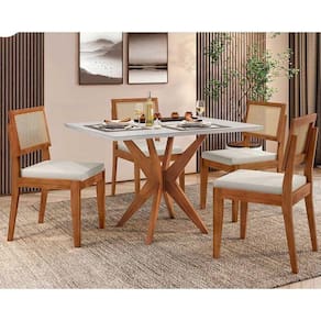 Mesa de Sala Jantar Donna c/ Tampo Madeirado c/ Vidro 120cm + 4 Cadeiras Rainha Natural - Nesher