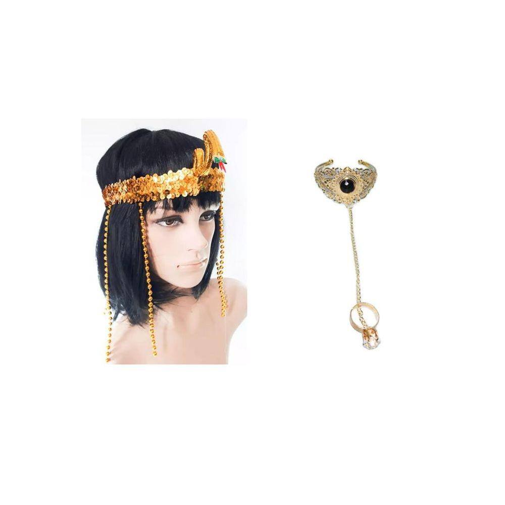 Fantasia Cleopatra Egpicia Coroa e Bracelete com Anel Festas