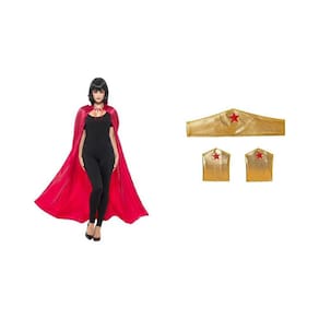 Fantasia Mulher Maravilha Capa Tiara e Bracelete Carnaval