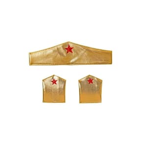Kit Fantasia Tiara Braceletes Dourado Mulher Maravilha