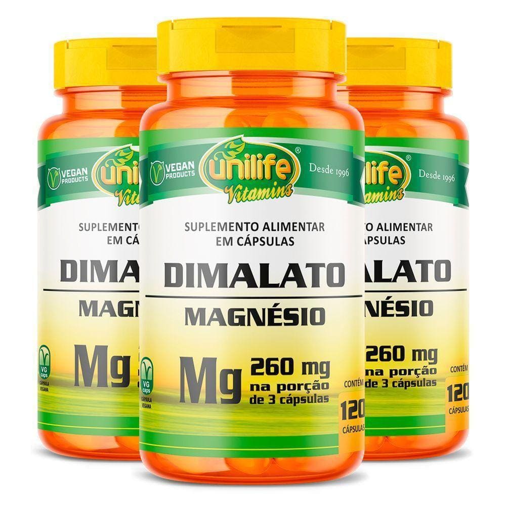 Kit 3 Magnésio Dimalato Unilife 120 Cápsulas