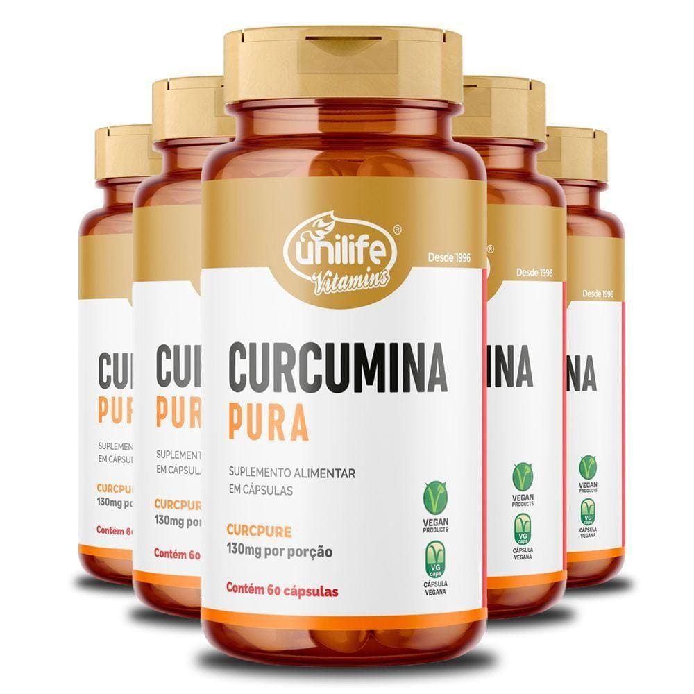 Kit 5 Curcumina Pura Unilife 60 Cápsulas