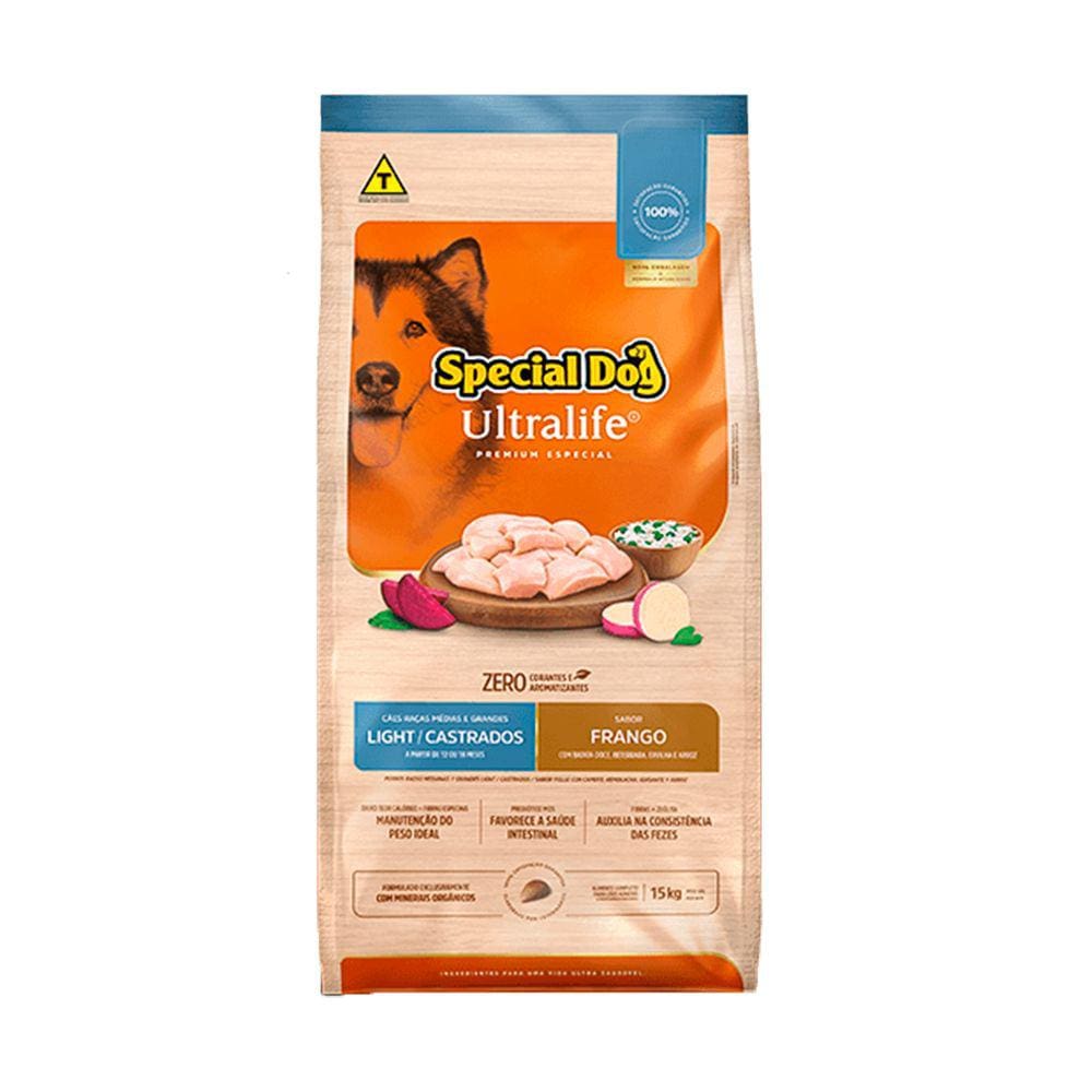 Ração Cães Special Dog Ultralife Light Raças Médias e Grande Frango E Arroz 15kg