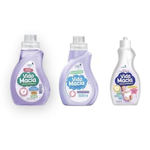 Kit Vida Macia: 1 Lava Roupas 500Ml + 1 Amaciante Amendoa 500Ml + 1 Tira Manchas 500Ml
