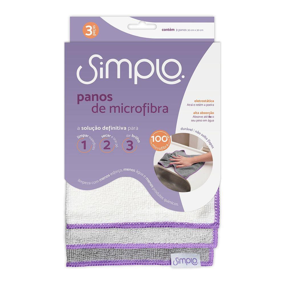 Panos De Microfibra Multiuso 3 Pecas - Simplo Lilas