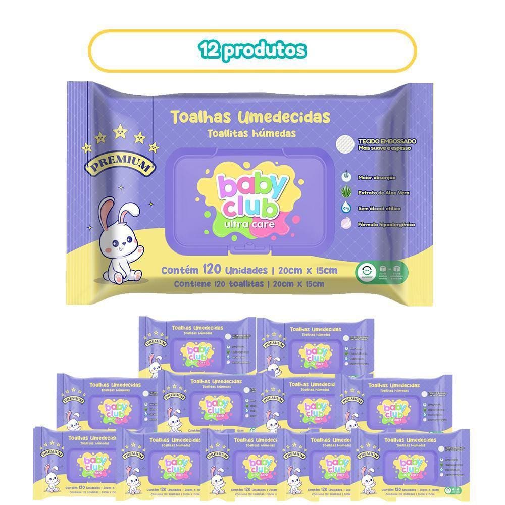 12 Unid. Toalhas Umedecidas Premium 120Fls Baby Club