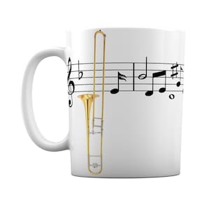 Caneca Branca Música Notas Instrumento Musical Trombone